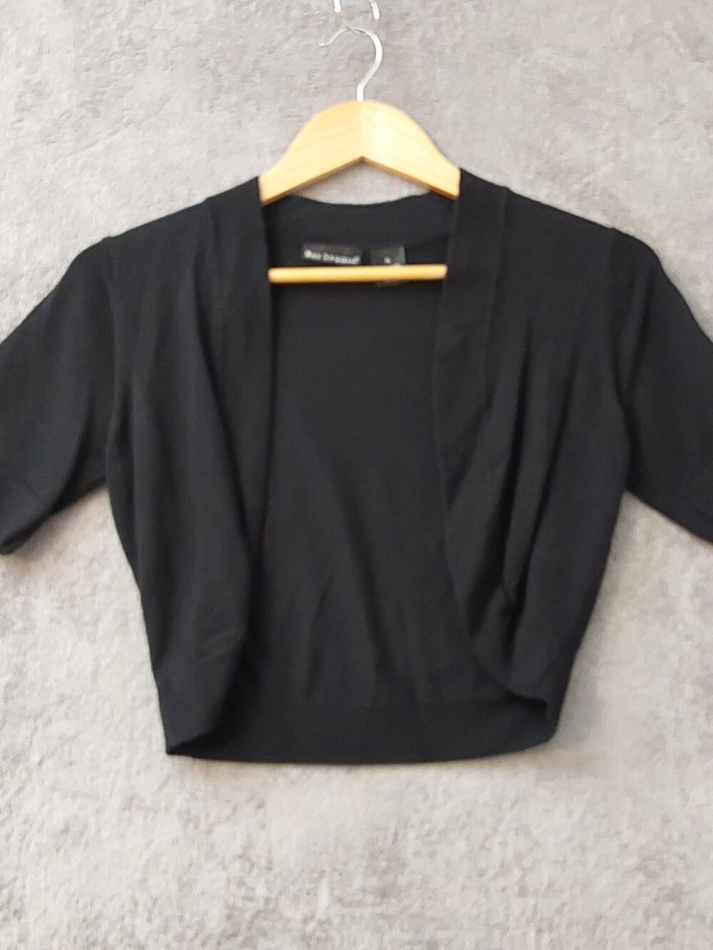Bay Studio Black Cropped Open Front Shrug Cardigan Bolero Short Sleeve Size Smal